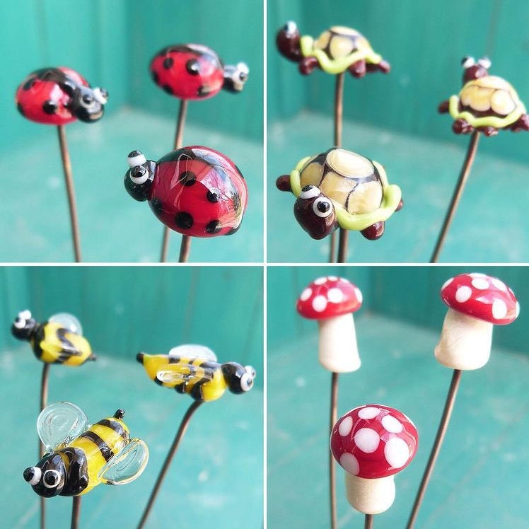 Plant Stake Bundle - Ladybug, Turtle, Bee, Mushroom