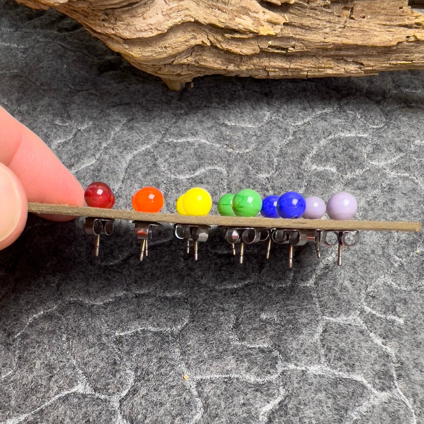 Flame Torched Glass Earrings - Rainbow Colors