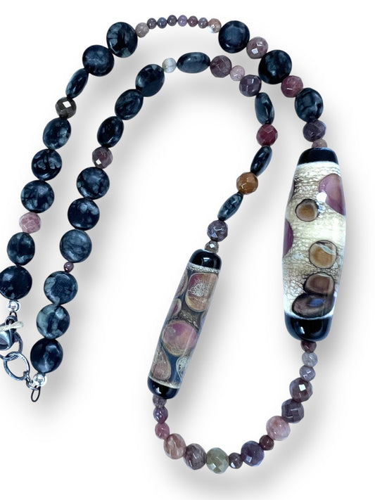 Lampwork and Gemstone Necklace in Purple