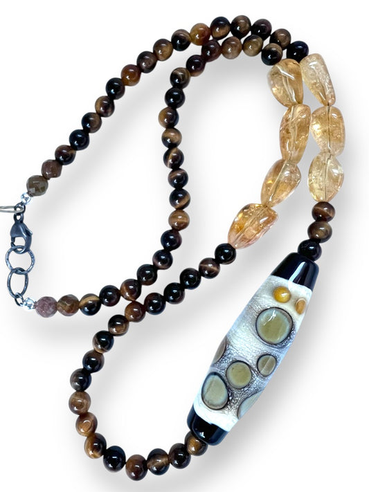 Lampwork and Gemstone Necklace in Amber
