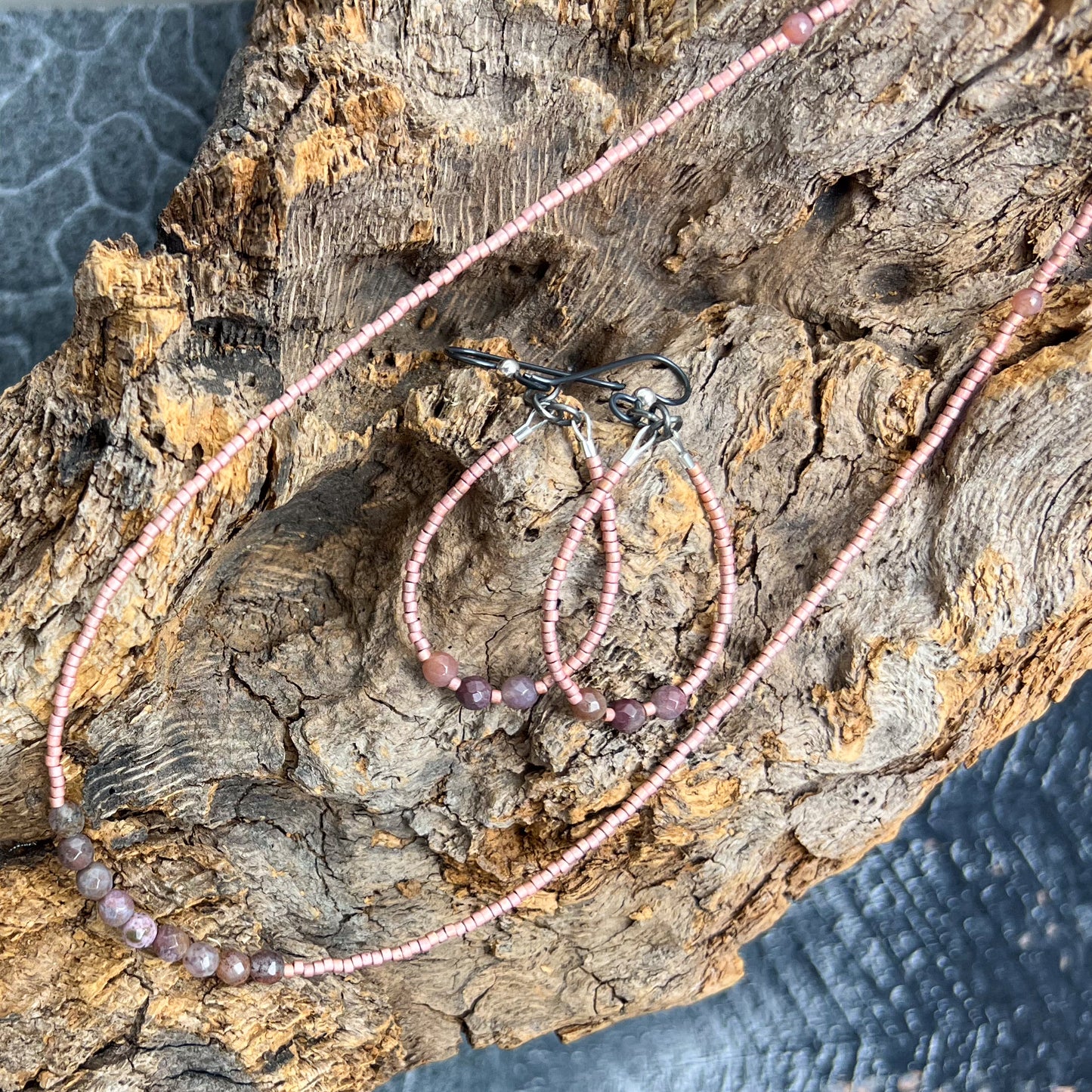 Gemstone and Seed Bead Earrings in Pink