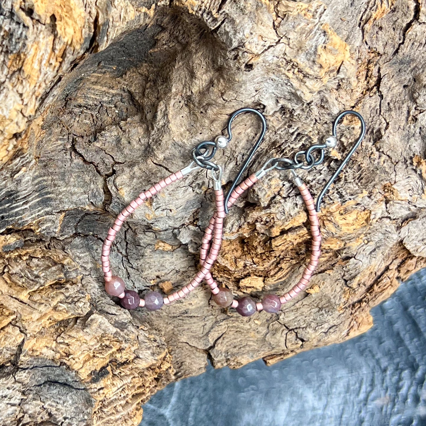 Gemstone and Seed Bead Earrings in Pink