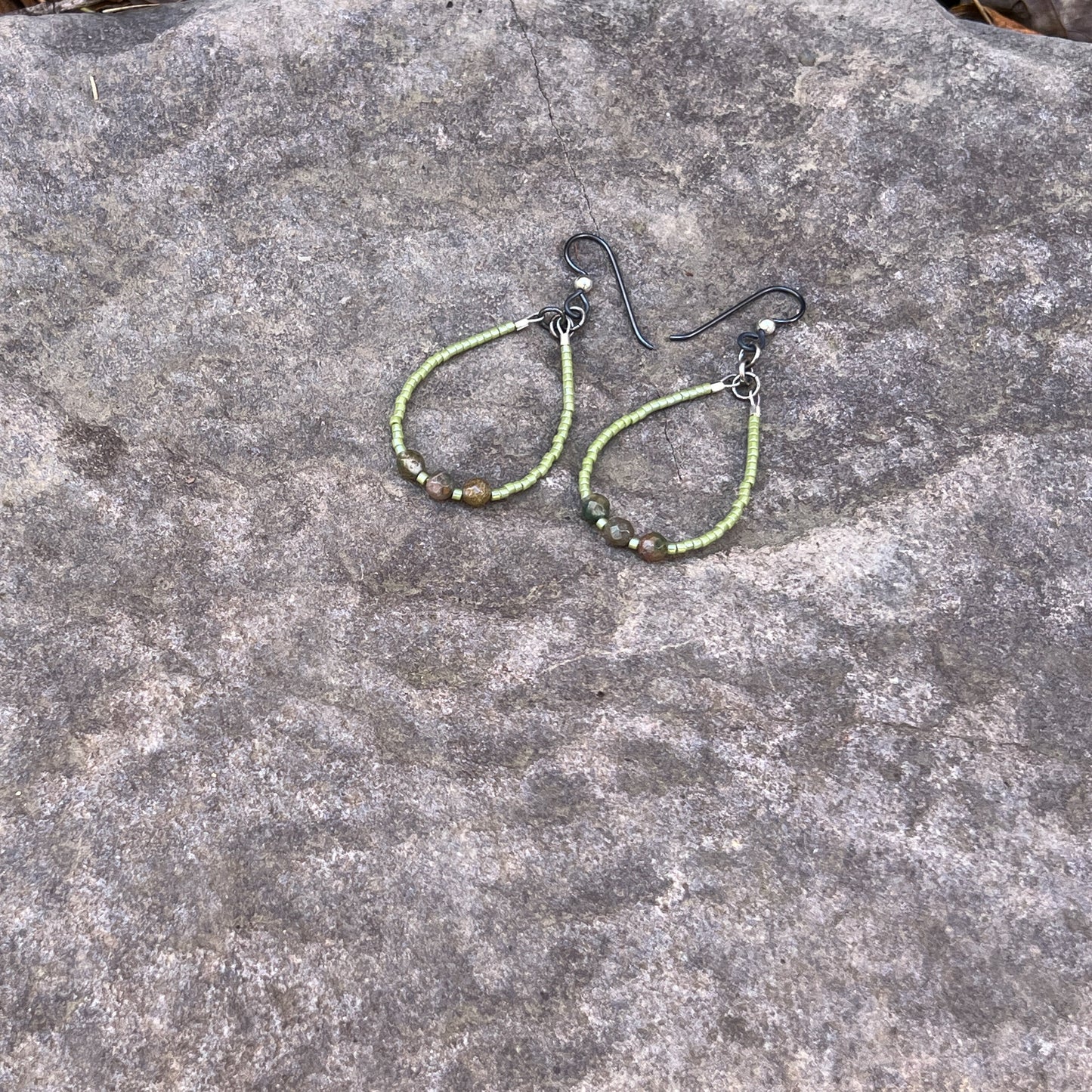 Gemstone and Seed Bead Earrings in Avocado Green