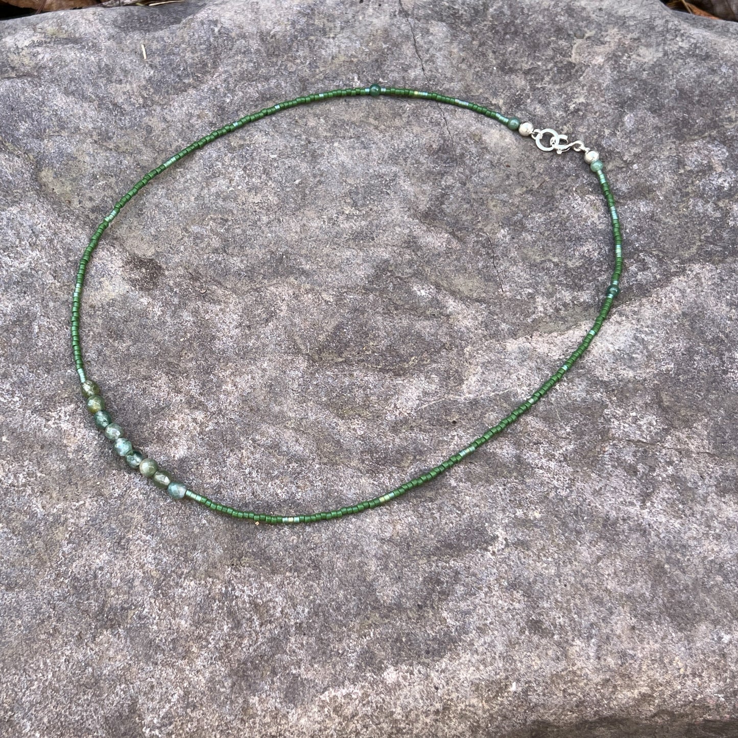 Gemstone and Seed Bead Necklace in Green