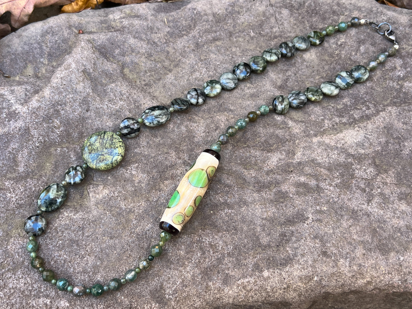 Lampwork and Gemstone Necklace in Green