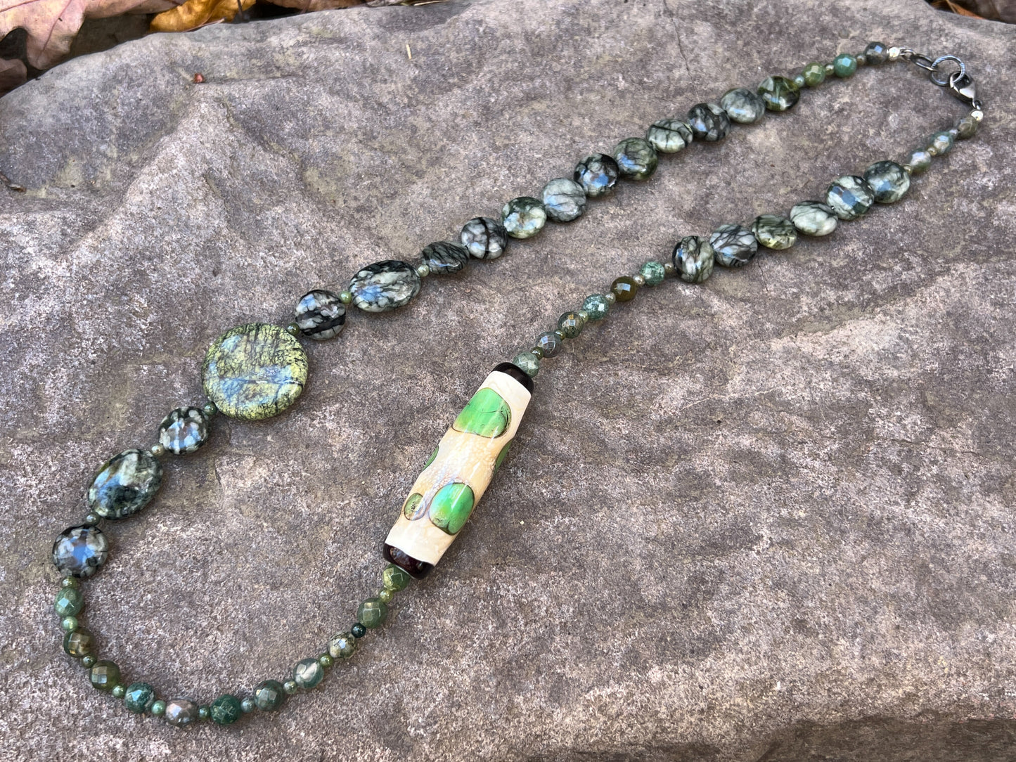 Lampwork and Gemstone Necklace in Green