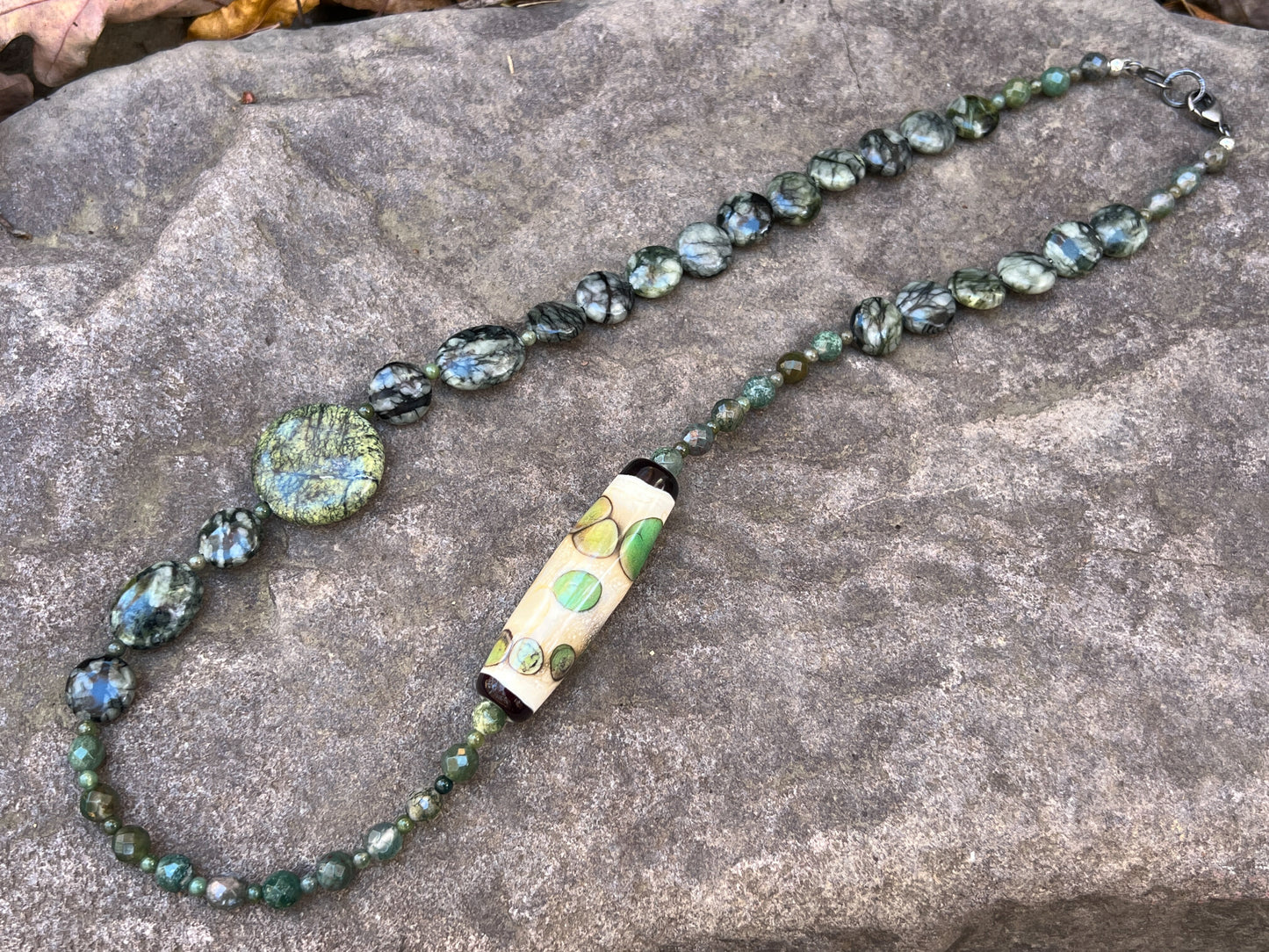 Lampwork and Gemstone Necklace in Green