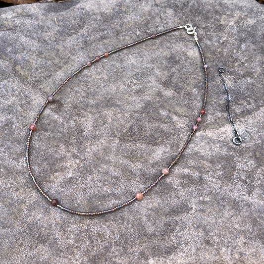 Gemstone and Seed Bead Necklace in Purple