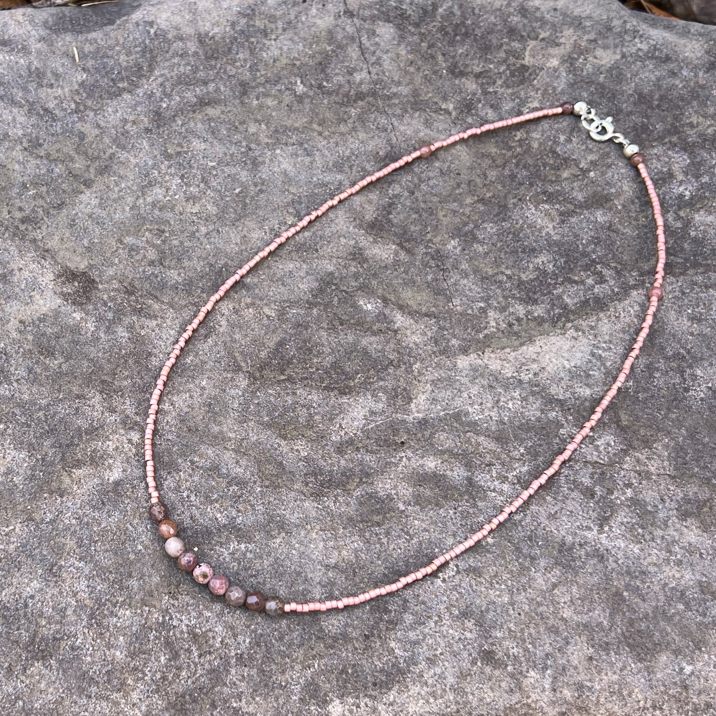 Gemstone and Seed Bead Necklace in Pink