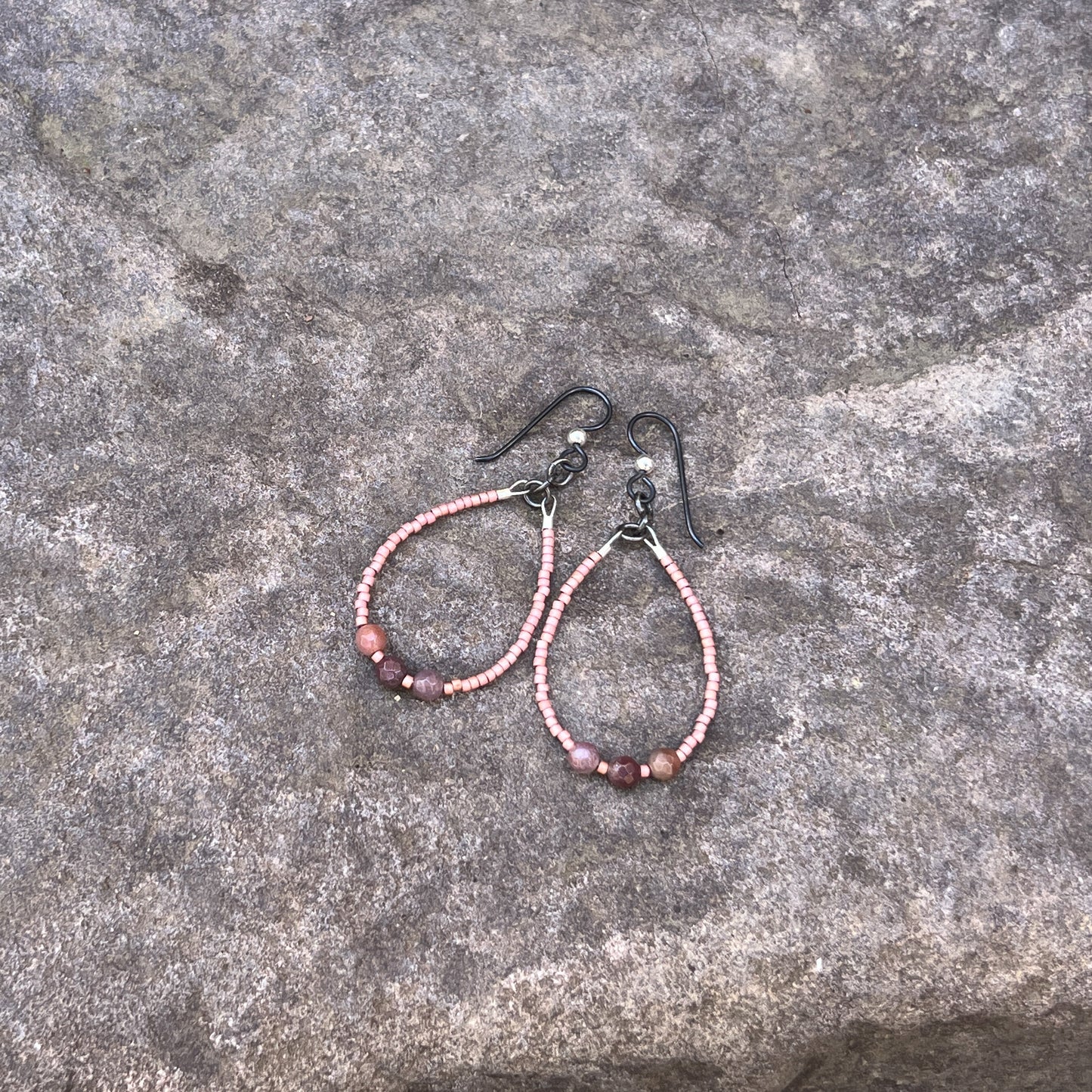 Gemstone and Seed Bead Earrings in Pink