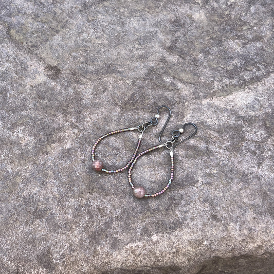 Gemstone and Seed Bead Earrings in Purple