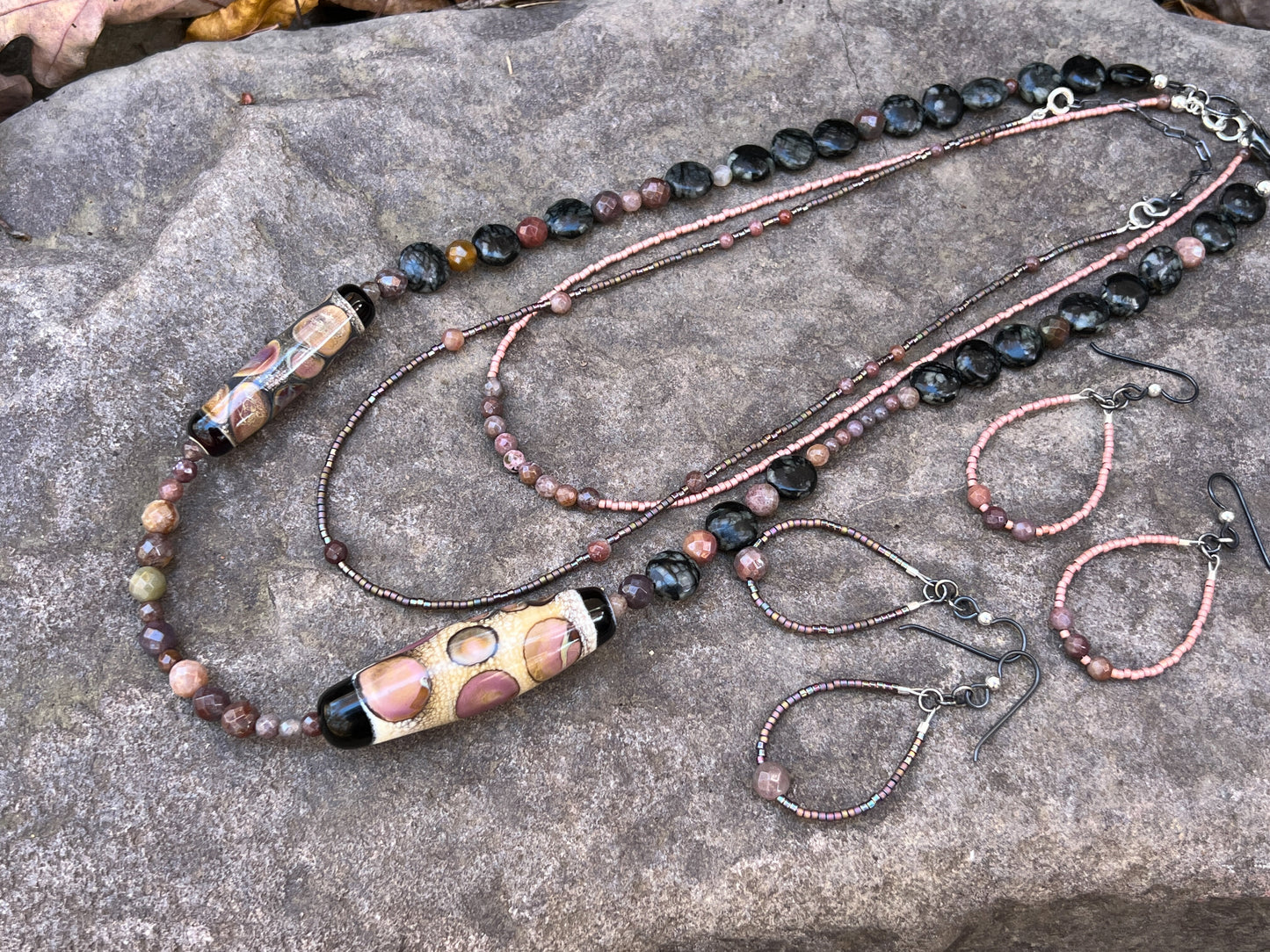 Gemstone and Seed Bead Earrings in Purple