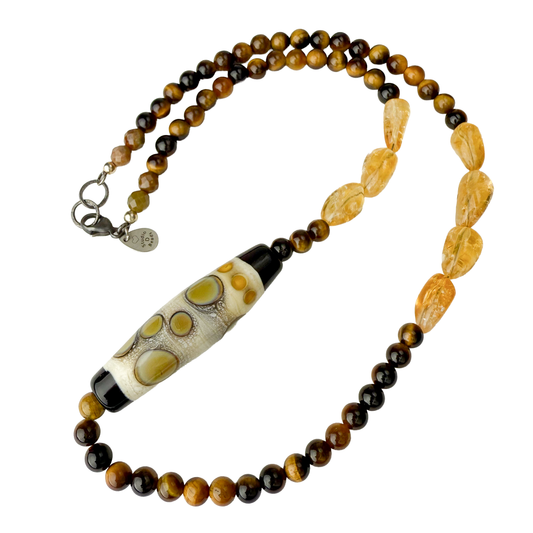 Lampwork and Gemstone Necklace in Amber