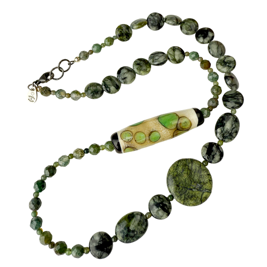 Lampwork and Gemstone Necklace in Green